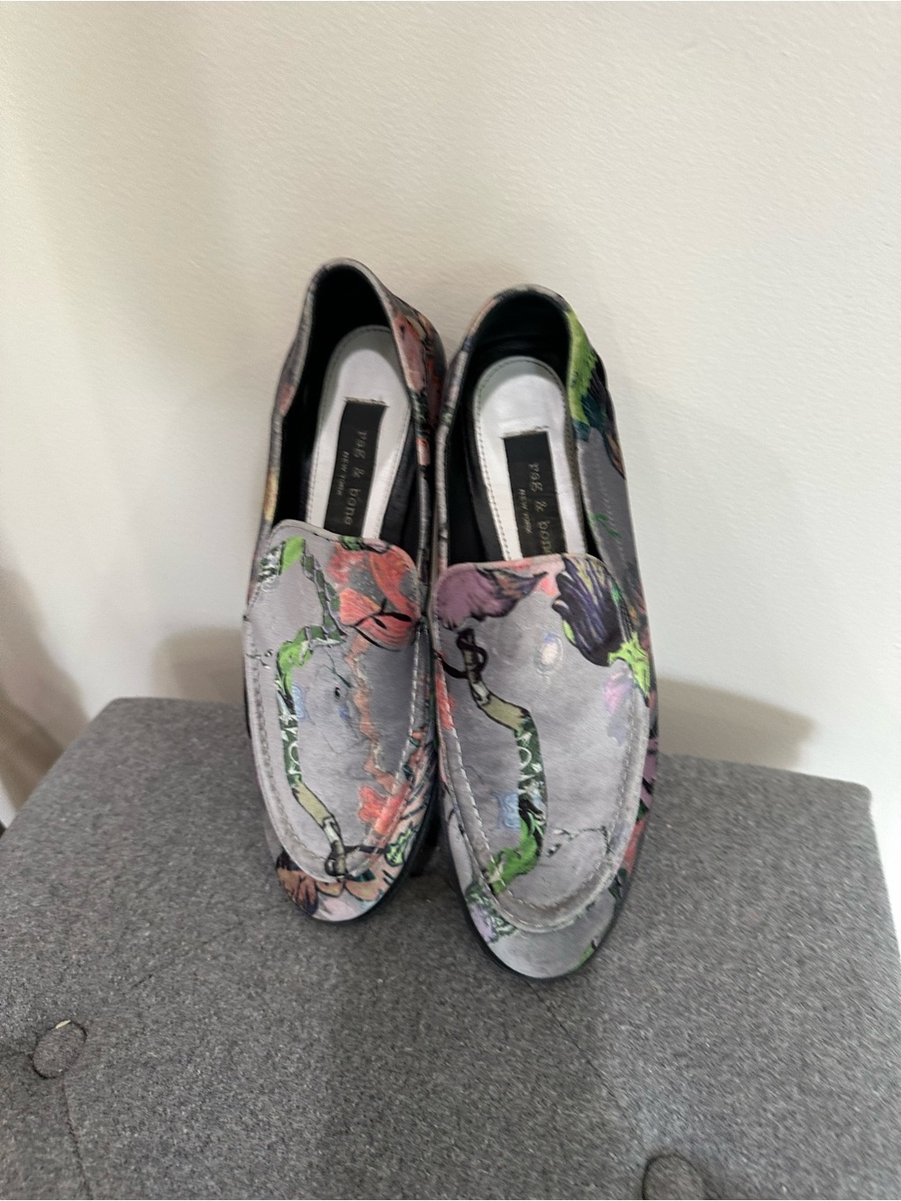Rag & Bone Alix Floral Velvet Convertible Loafers Mules Gray Multi Size 8.5 - Picture 3 of 10